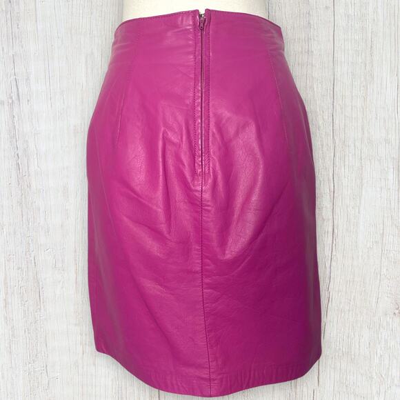 Vintage 80s Yucatan Bay Pink 2 Piece Leather Mini Skirt Jacket Matching Suit Set - Picture 9 of 14